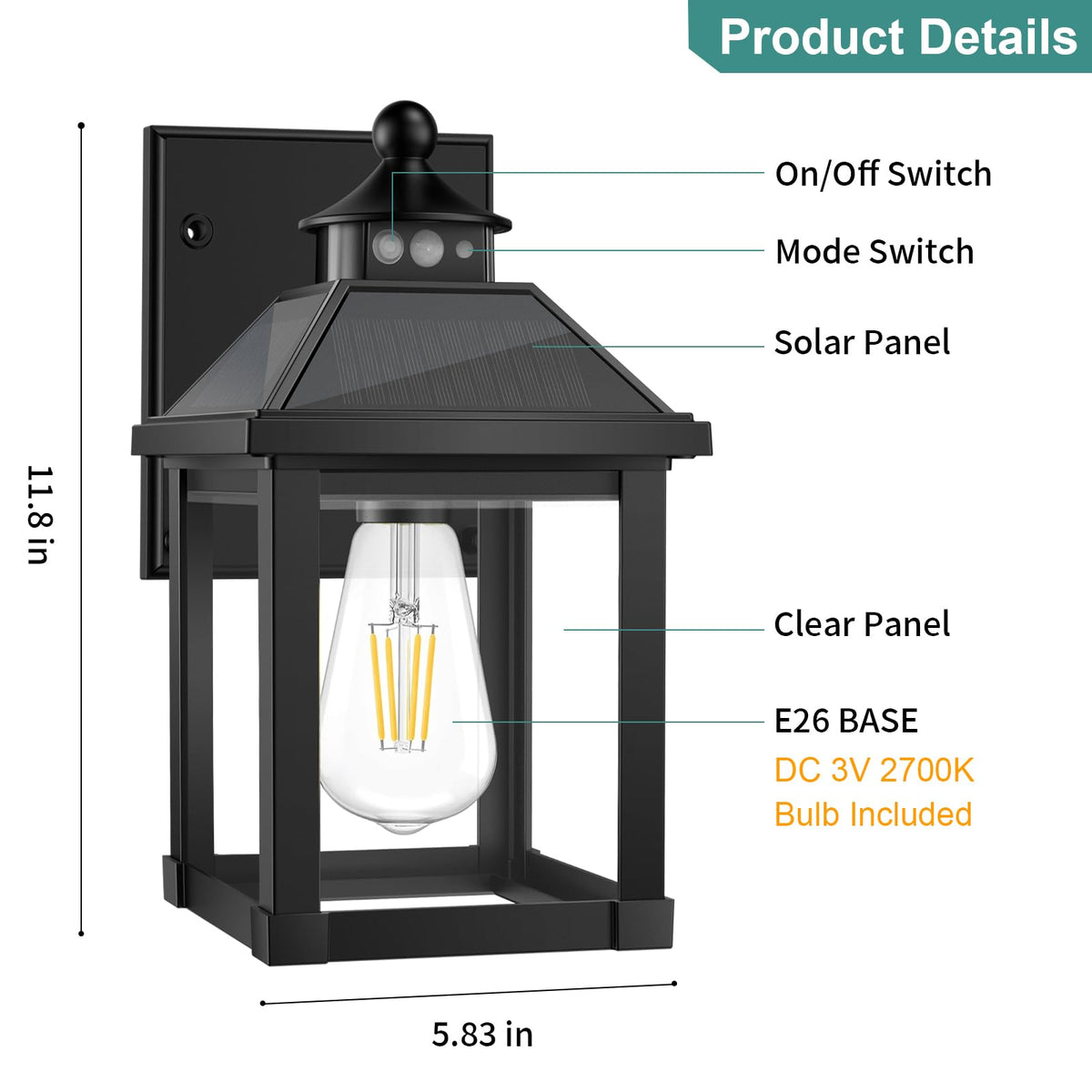 Solar Porch Lights Outdoor Dusk to Dawn with Motion Sensor V951062