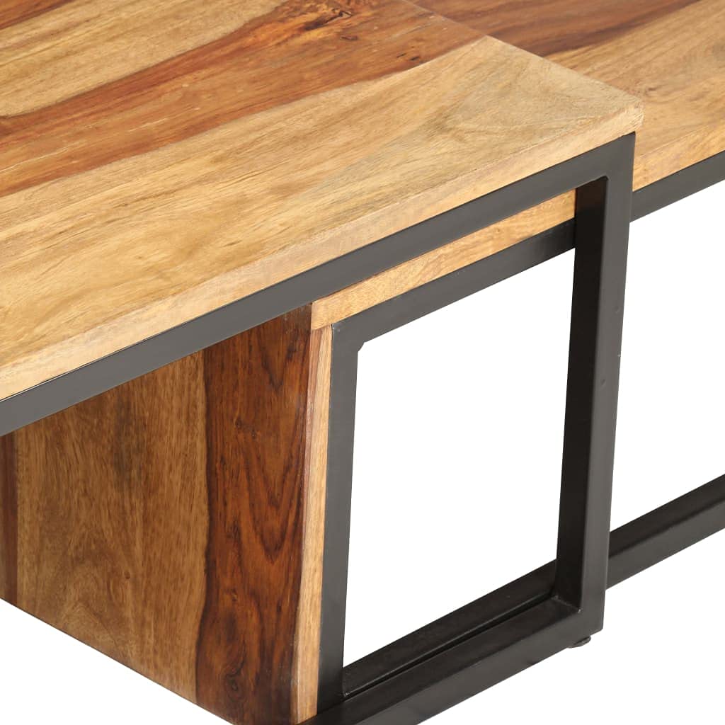 Brown Solid Sheesham Wood Nesting Coffee Table Set of 2 J7062