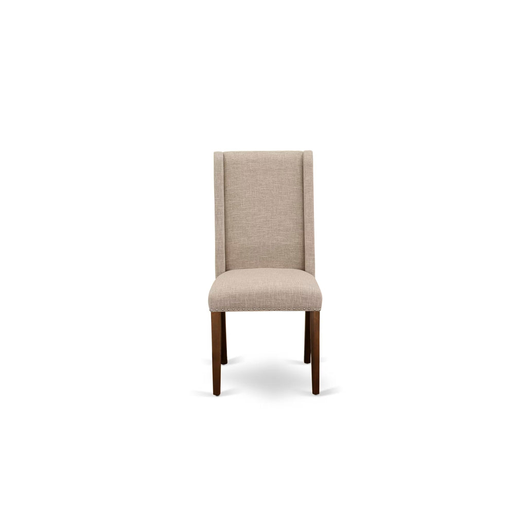 5-piece Wooden Dining Room Set with 4 Light Tan Linen Chairs T8532