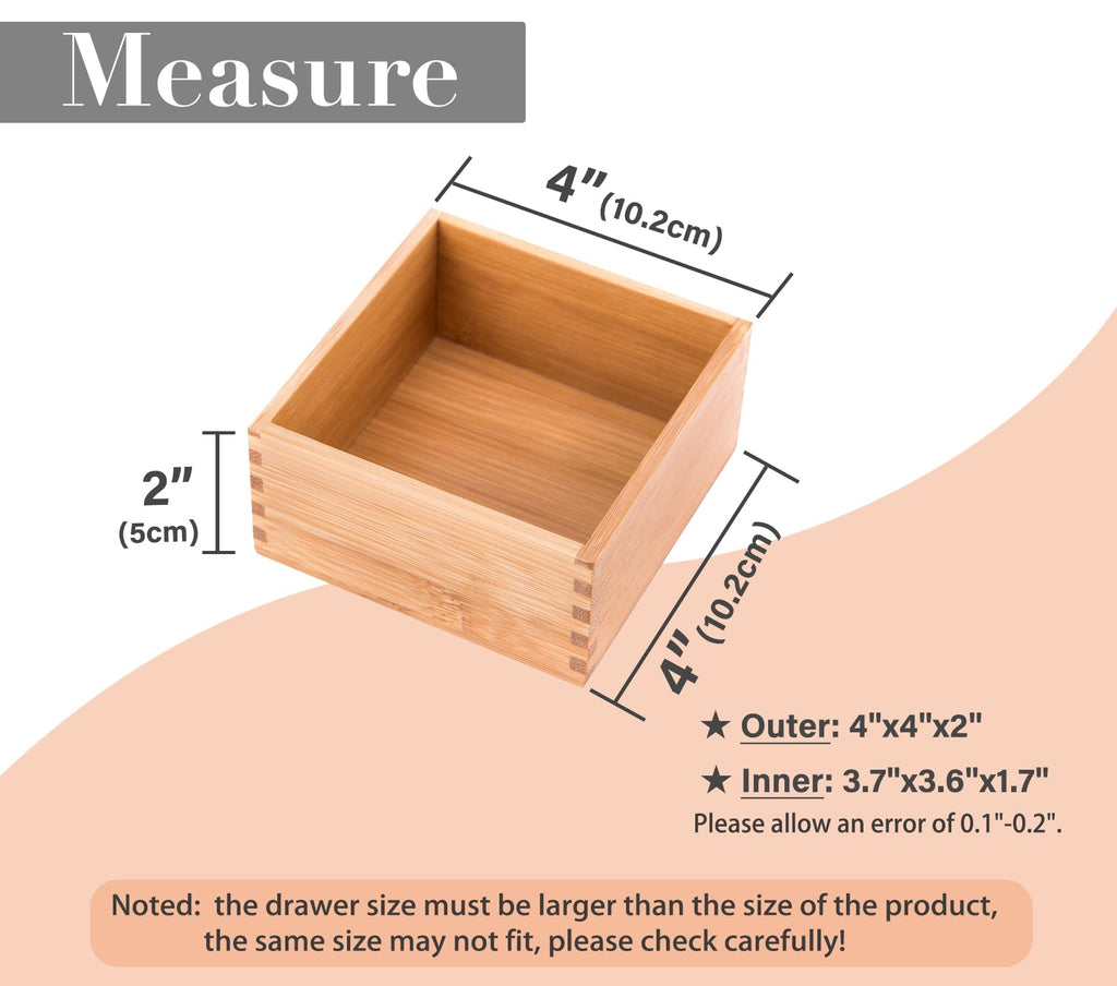 Bamboo Organizer Storage Boxes 4"*4" P420055