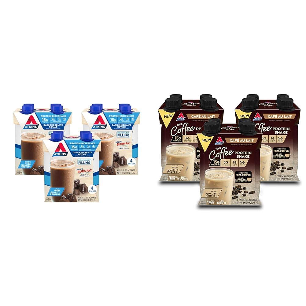 Dark Chocolate Protein Shake & Iced Coffee Protein Shake, 15g Protein, 12 Count B525