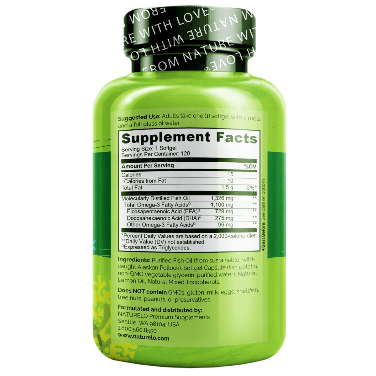 Omega 3 Fish Oil Supplement 1100mg 120 Softgels Z980696