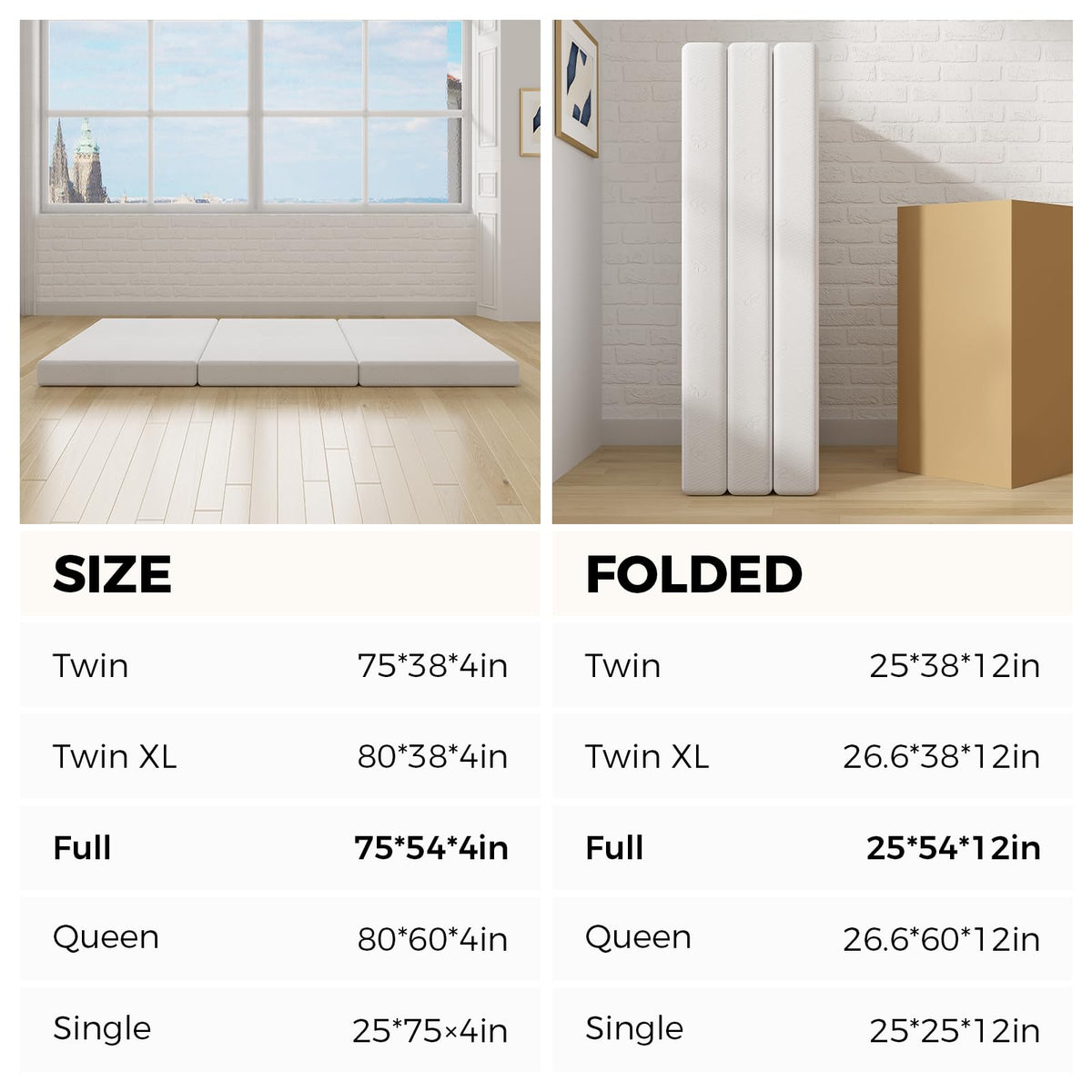 4 Inch Memory Foam Tri-fold Mattress Topper J82236