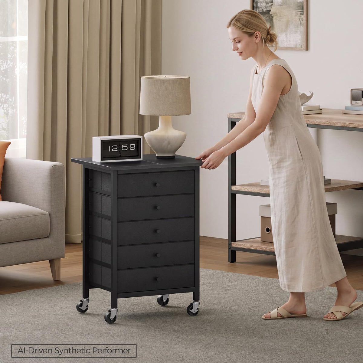 Black 5 Drawer Rolling File Cabinet with Wheels H2370