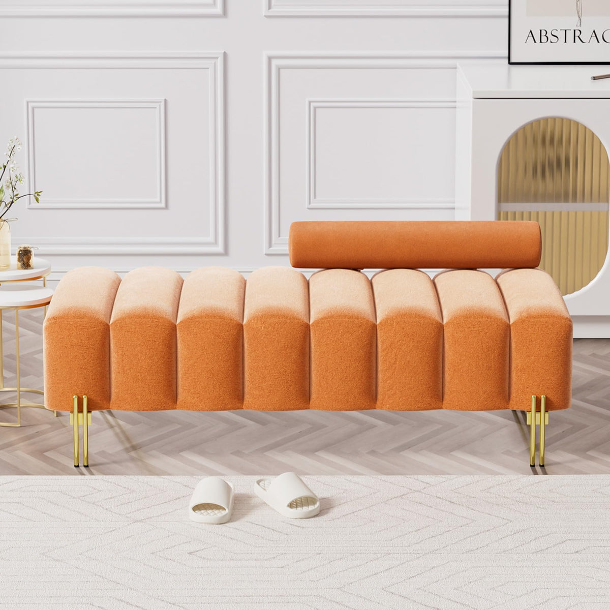 Orange Velvet Bench Ottoman D237731
