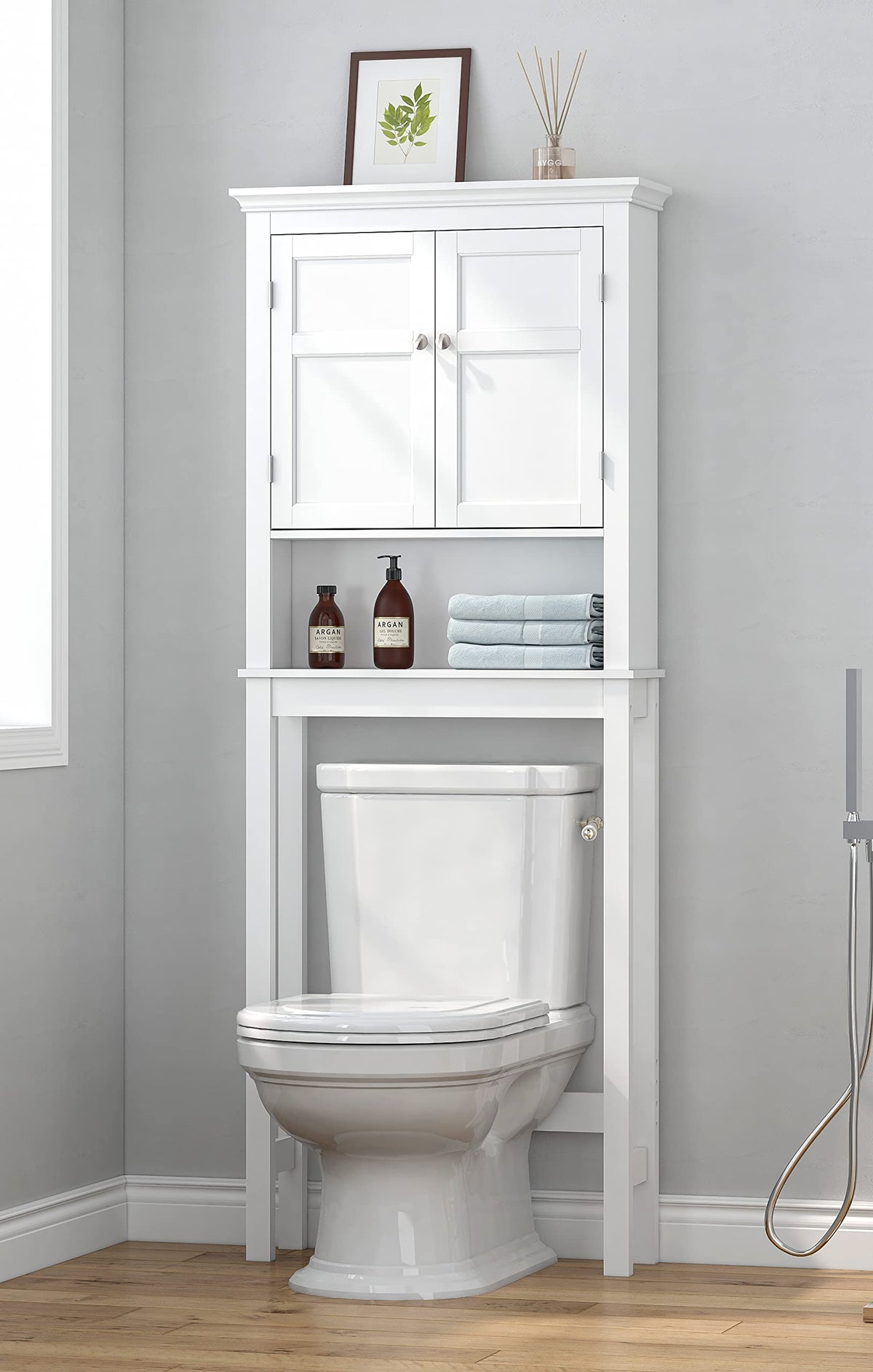 Over the Toilet Storage Cabinet with Doors and Adjustable Shelf V191353