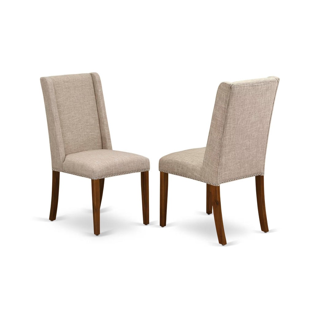 5-piece Wooden Dining Room Set with 4 Light Tan Linen Chairs T8532