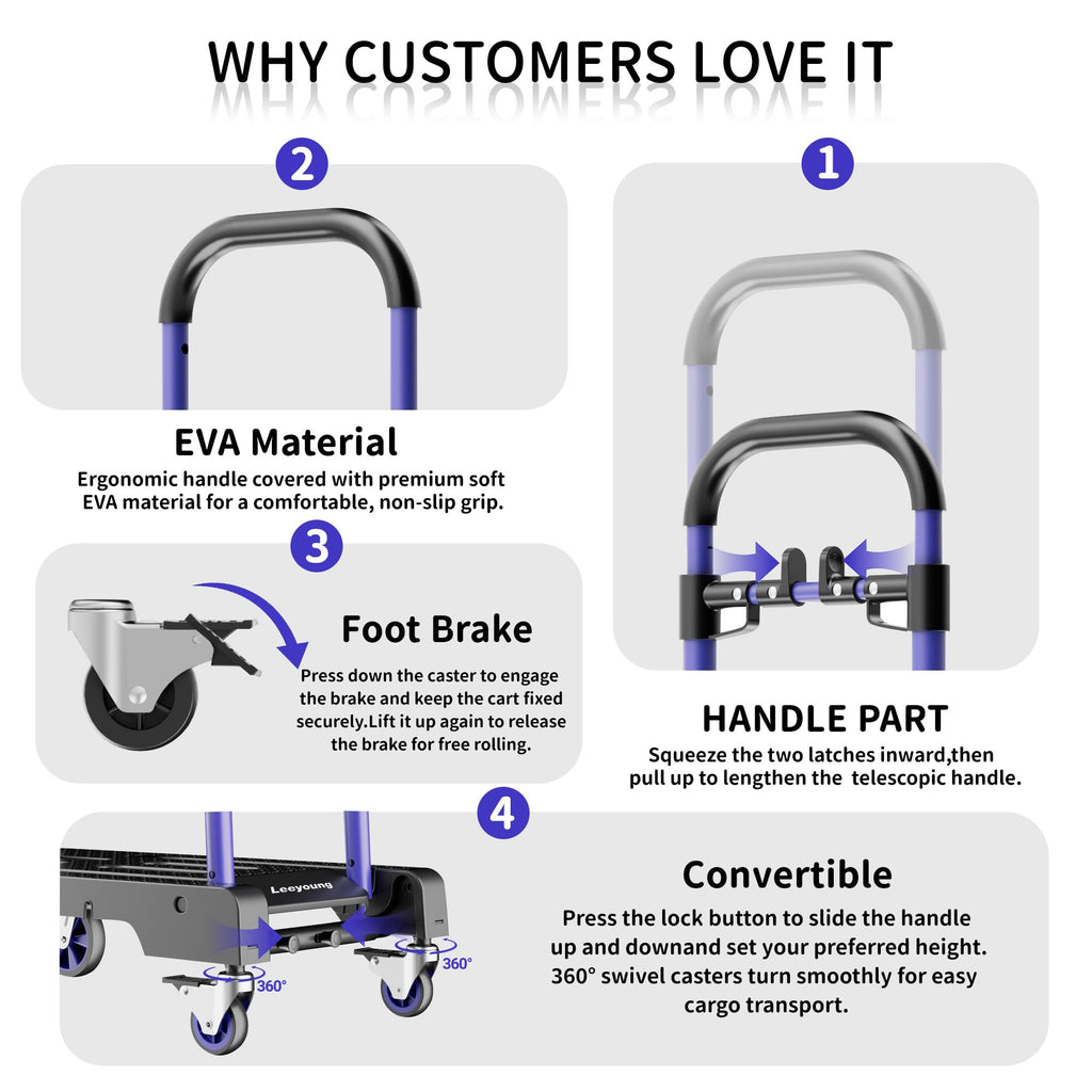 3-in-1 Folding Hand Truck 330lbs Portable Dolly Cart with Adjustable Handle R549055