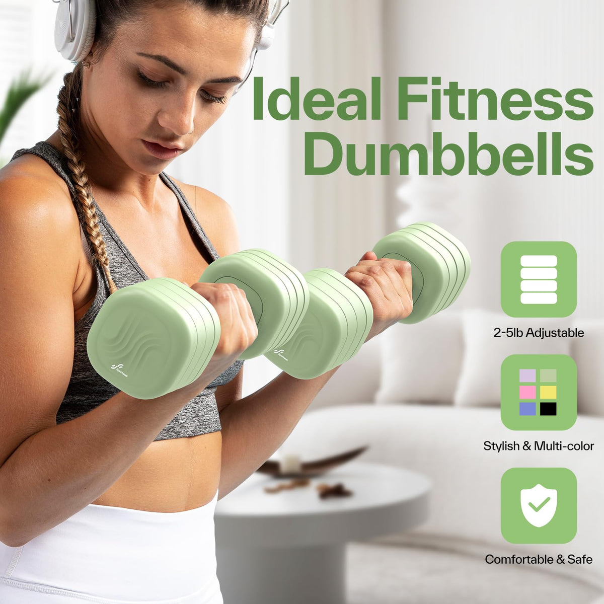 Adjustable Dumbbell Set of 2, 4 in 1 Free Weights with Soft Rubber Handle O349