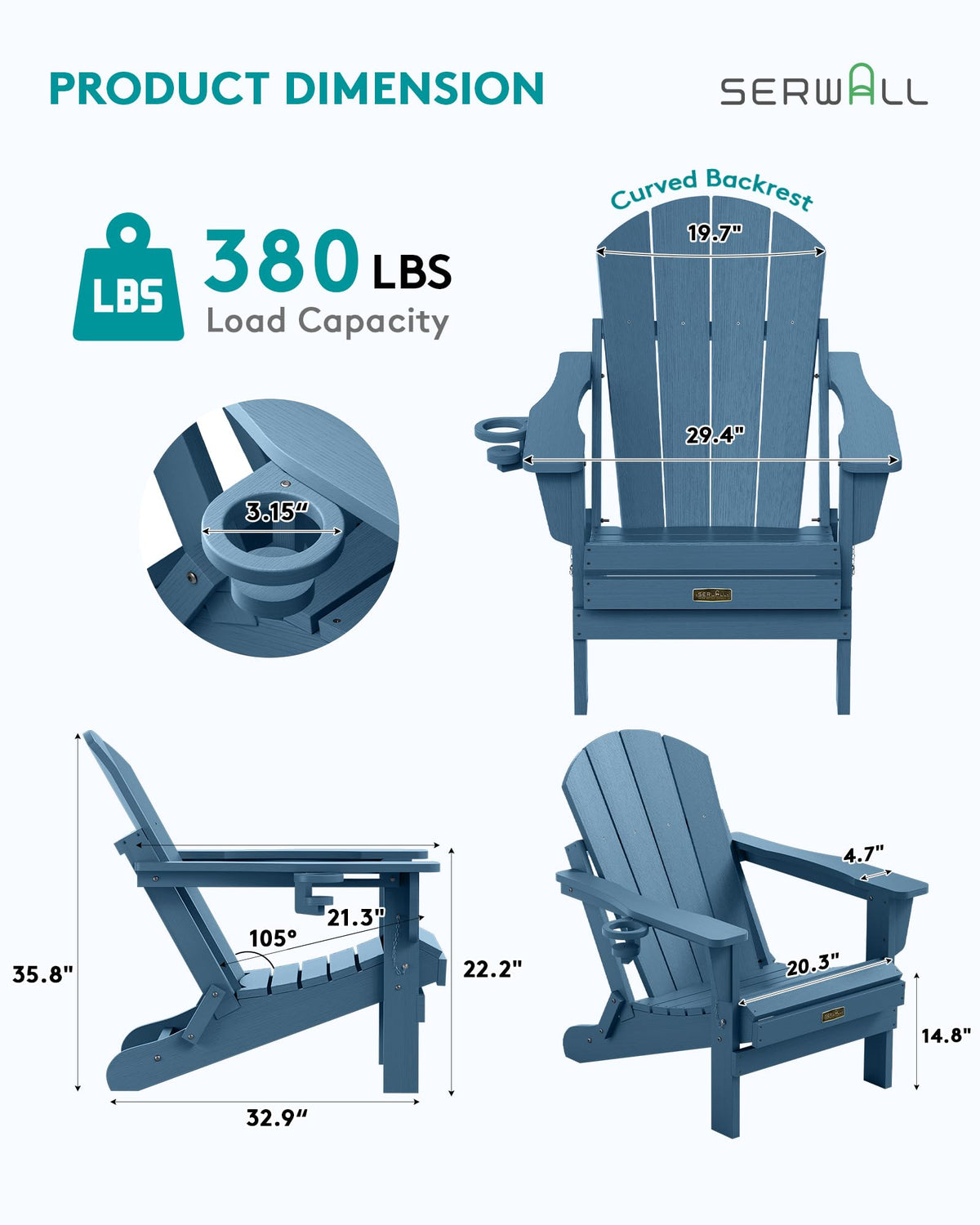 Folding Adirondack Chair Set of 2 with Cup Holder L251908