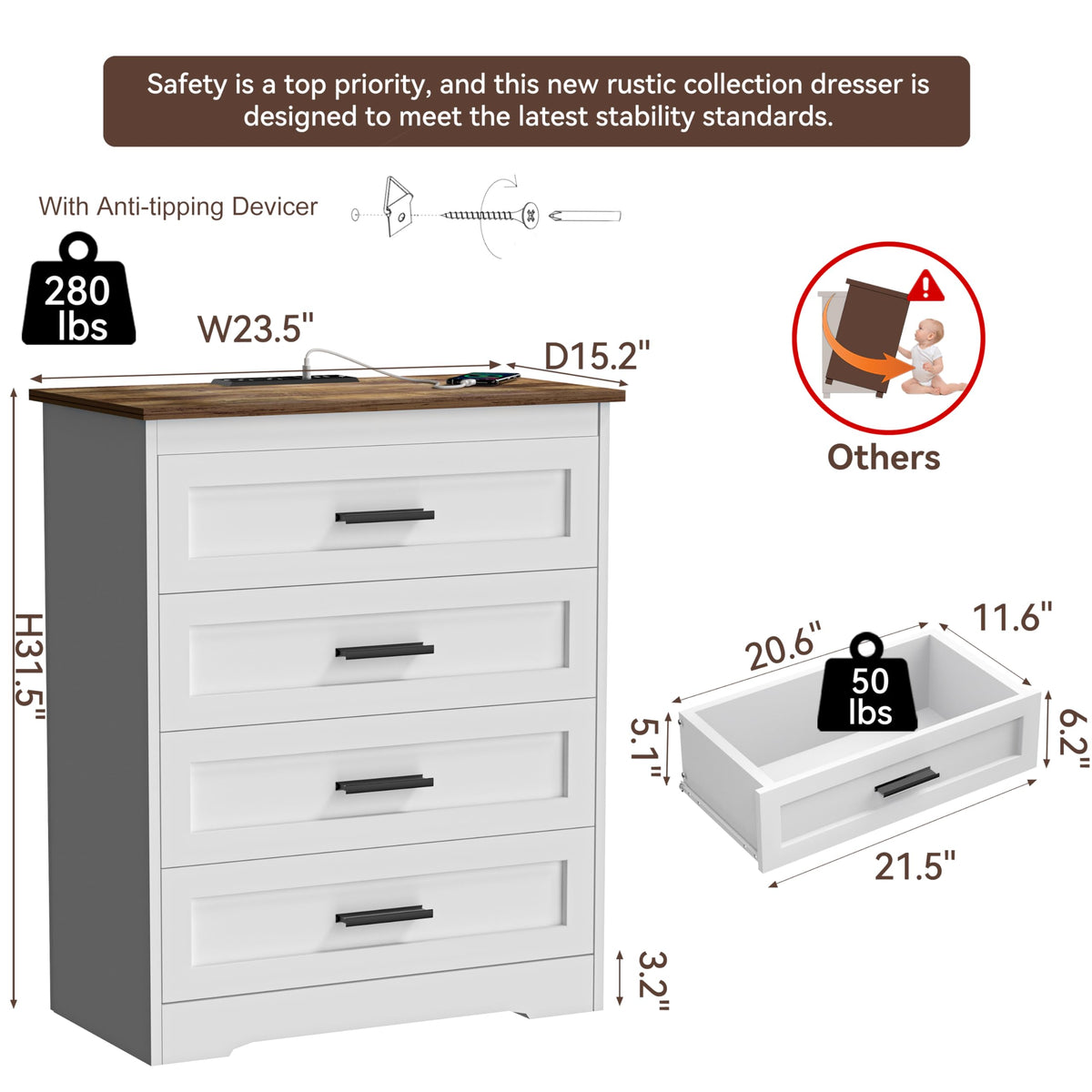 White 4 Drawer Dresser F338