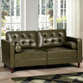 67" Olive Green Faux Leather 2-Seater Sofa with Bolster Pillows G8280