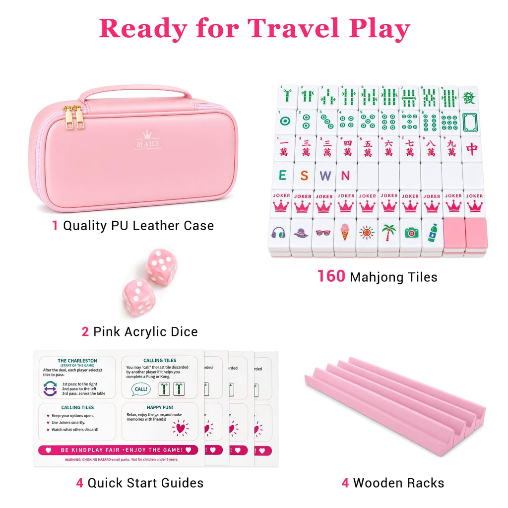 Pink Mini Travel Mahjong Tile Set with Racks and Bag G5669
