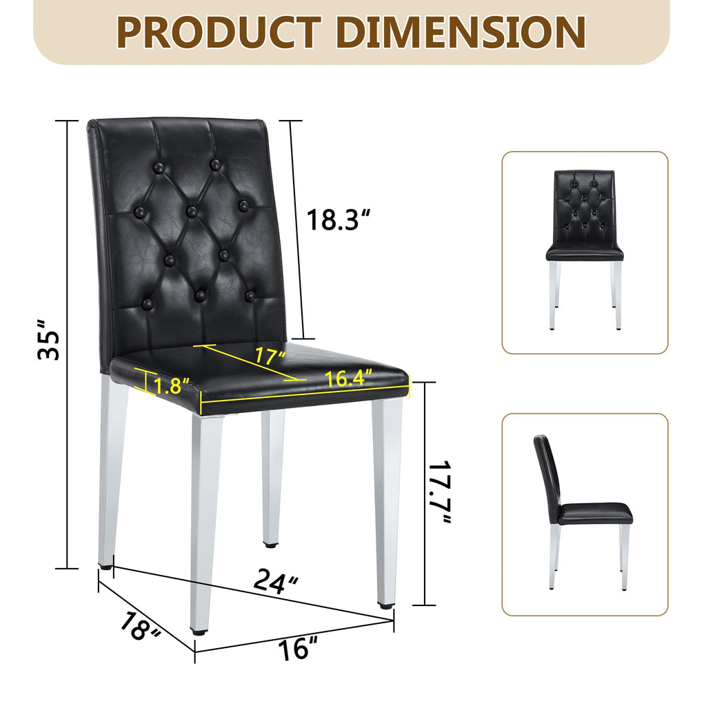 Black Upholstered Dining Chairs Set of 4 with Silver Metal Legs Q13510