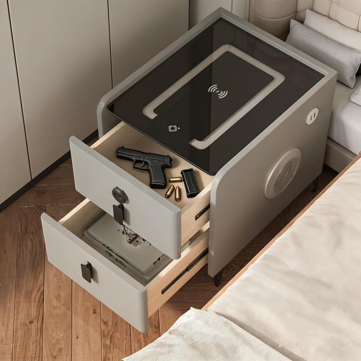 Wireless Charging Nightstand with 2 Drawers X8650