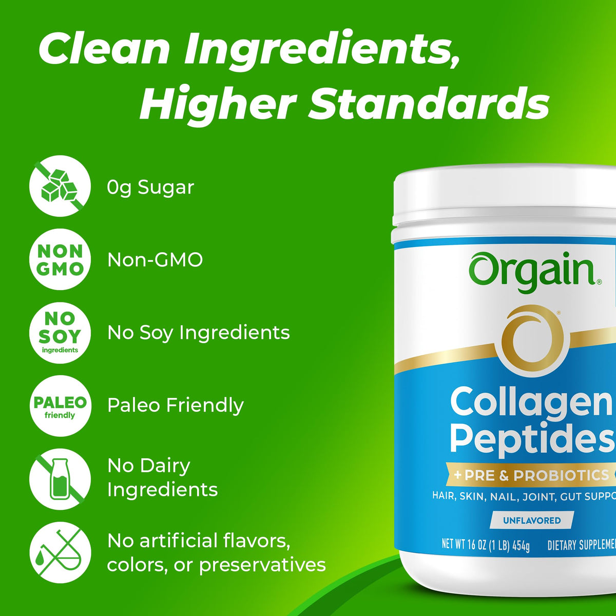 Collagen Peptides + Prebiotic & Probiotics Powder, 1lb N146