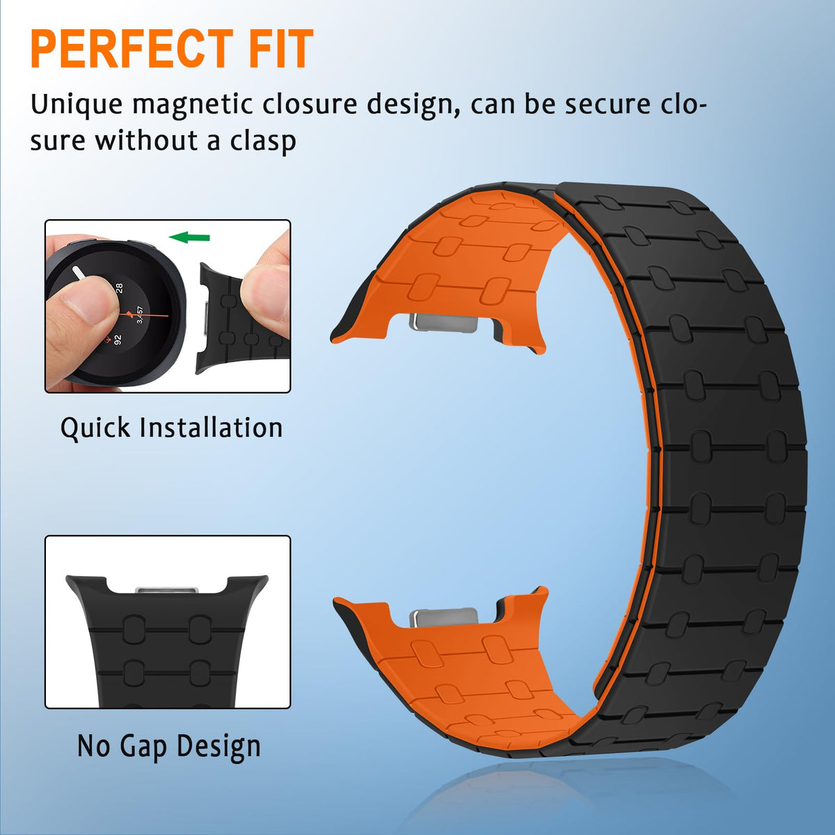 Black Orange Silicone Magnetic Band R574