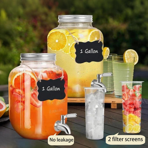 1 Gallon Glass Drink Dispenser with Stand 2 Pack F70466