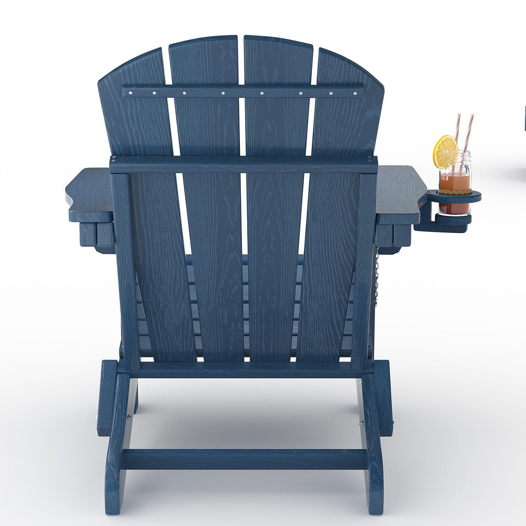 HDPE Folding Adirondack Chair Set of 2 with Side Table, Navy Blue P523724