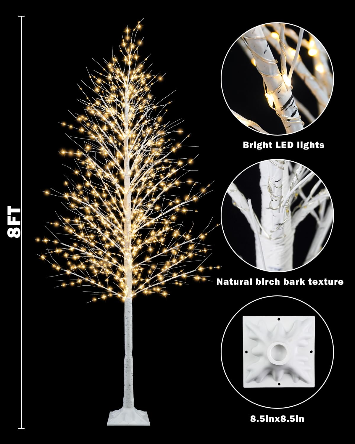 8FT Lighted White Artificial Christmas Twig Tree with 1440 Warm White LEDs M21964