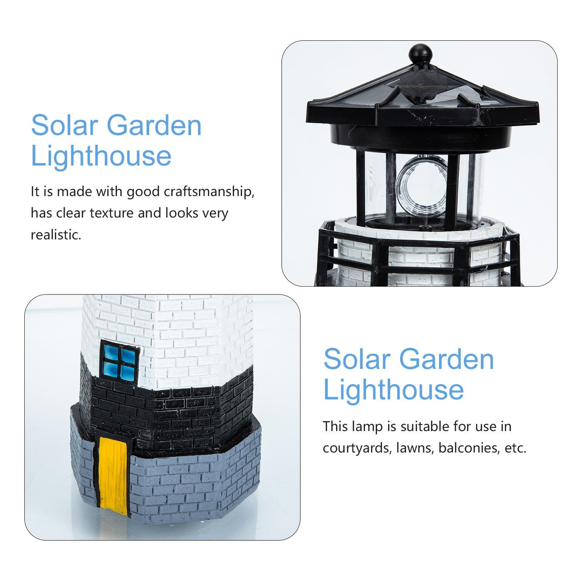 Black and White Resin Solar-Powered LED Lighthouse Garden Light M767492