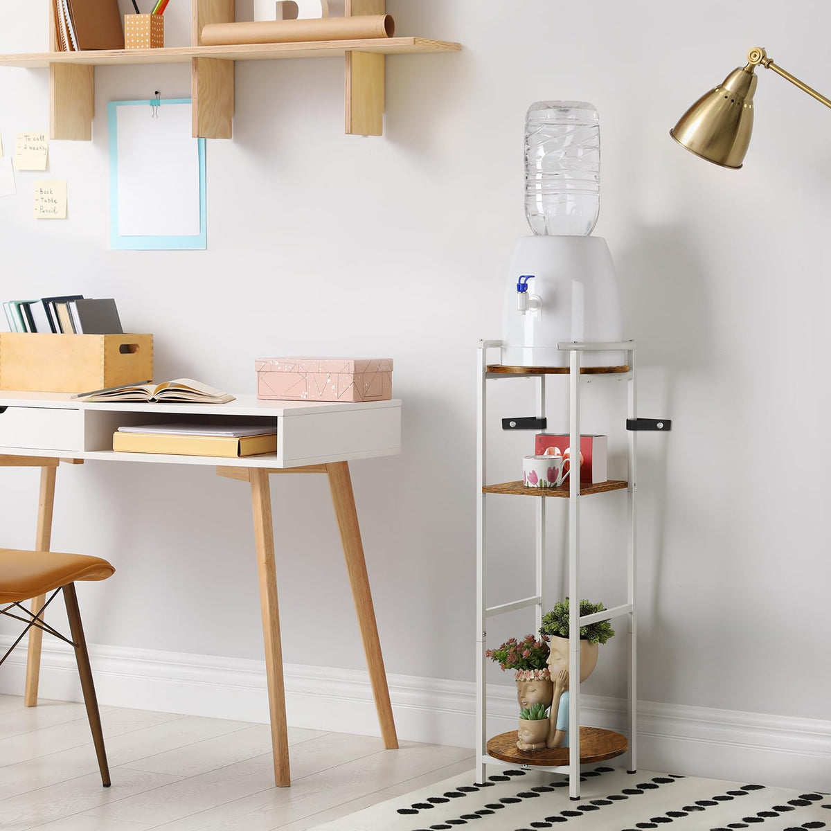 3 Tier Freestanding Water Dispenser Stand with Ceramic Crocks, White X75234