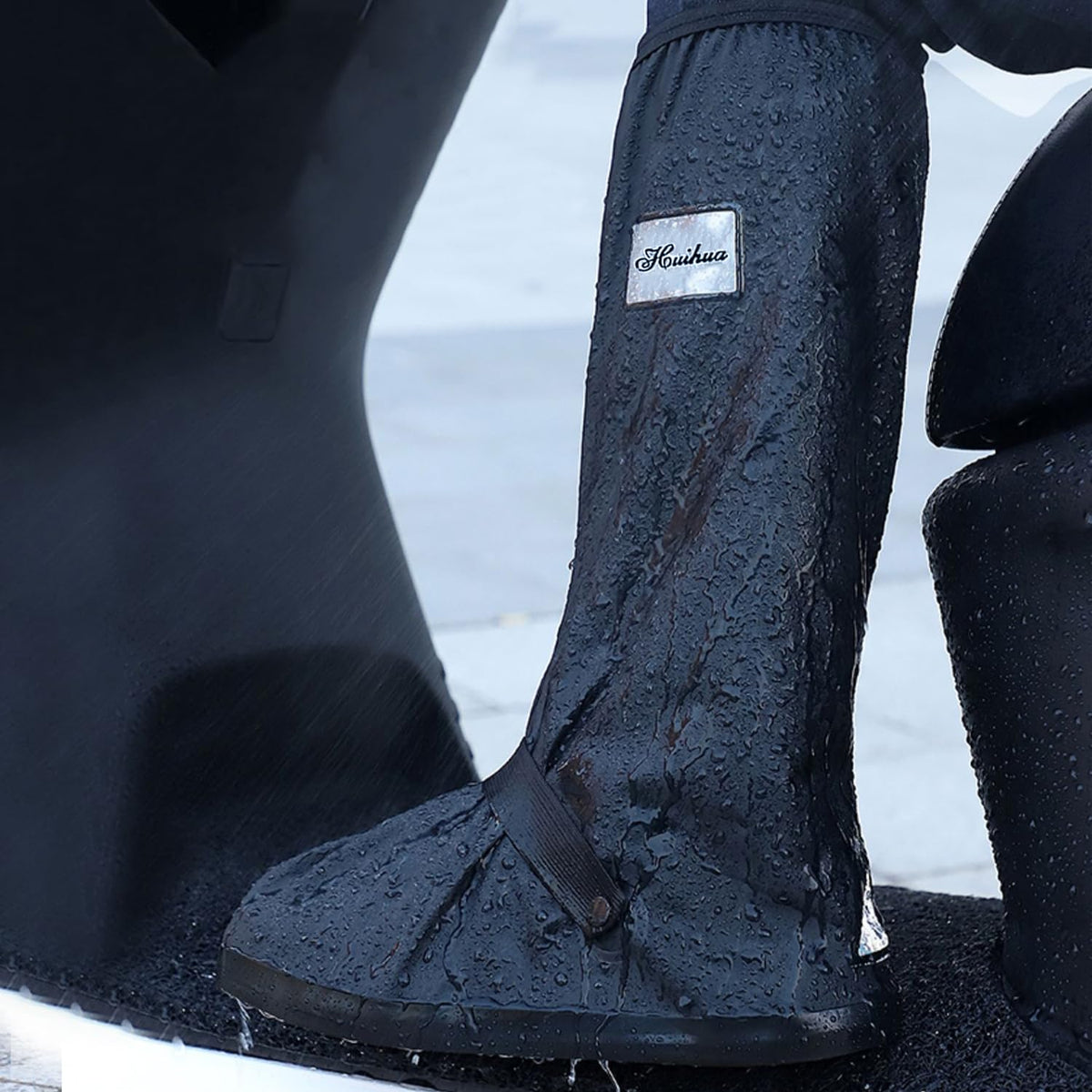Black Waterproof Rain Boot Shoe Cover with Reflector B8333
