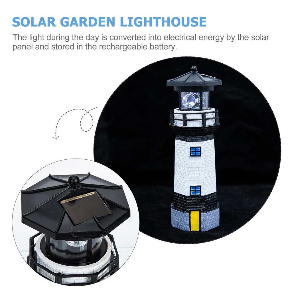 Black and White Resin Solar-Powered LED Lighthouse Garden Light M767492