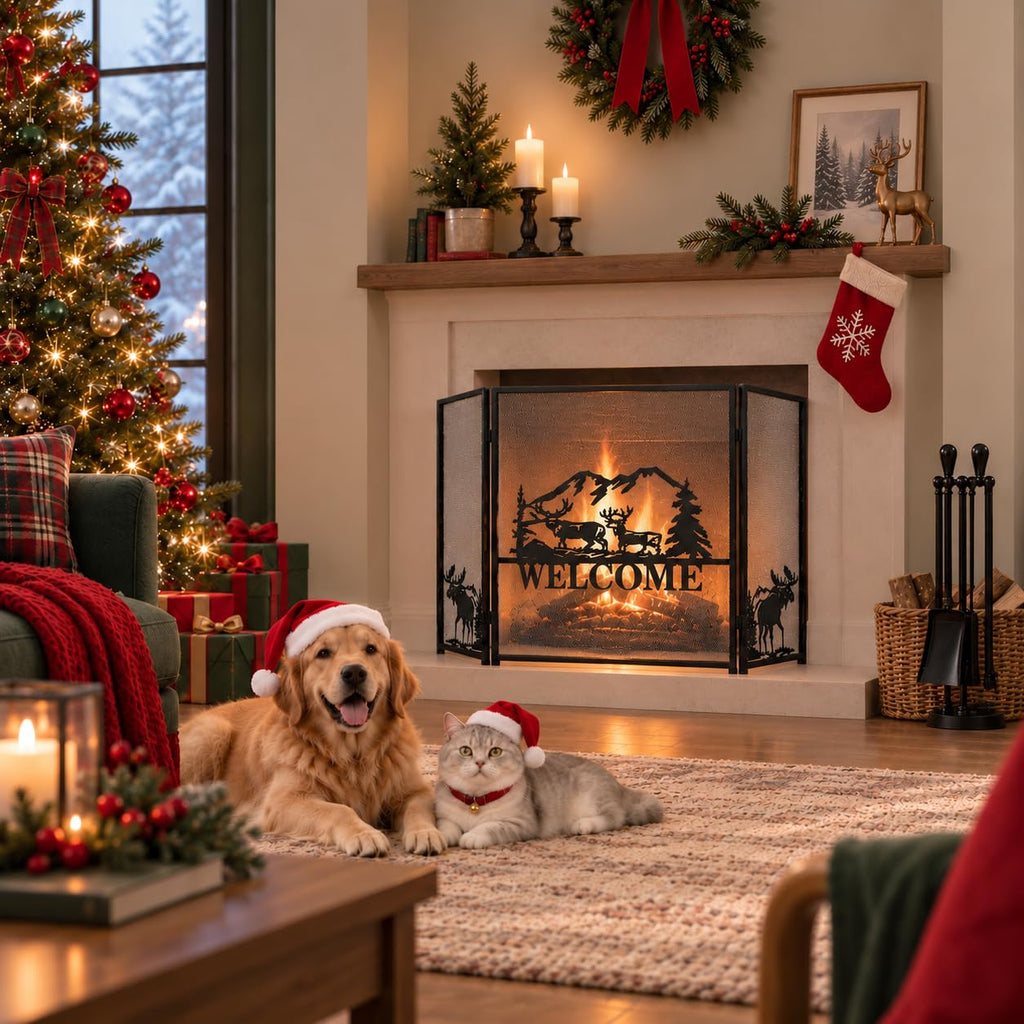 Foldable Fireplace Screen with Moose Pattern G52462