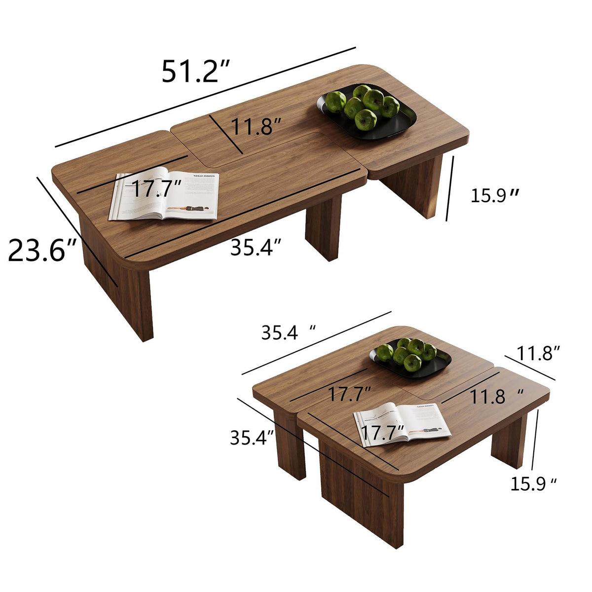 Brown Wooden L-Shape Coffee Table Set of 2 L633173