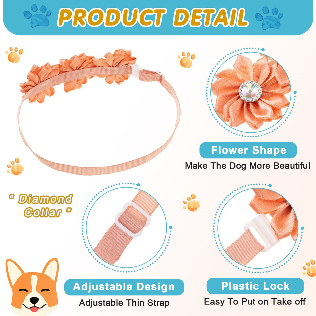 80 Pcs Dog Bowtie Flower Collar Adjustable P4029