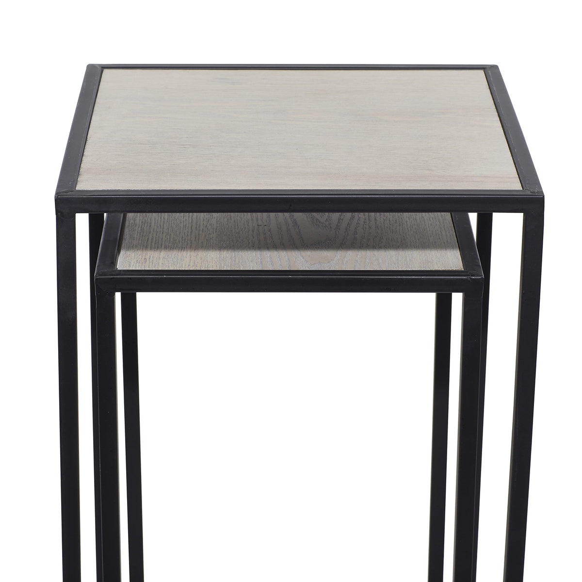 Black Metal End Table with Brown Wood Tops, Set of 2 W632621