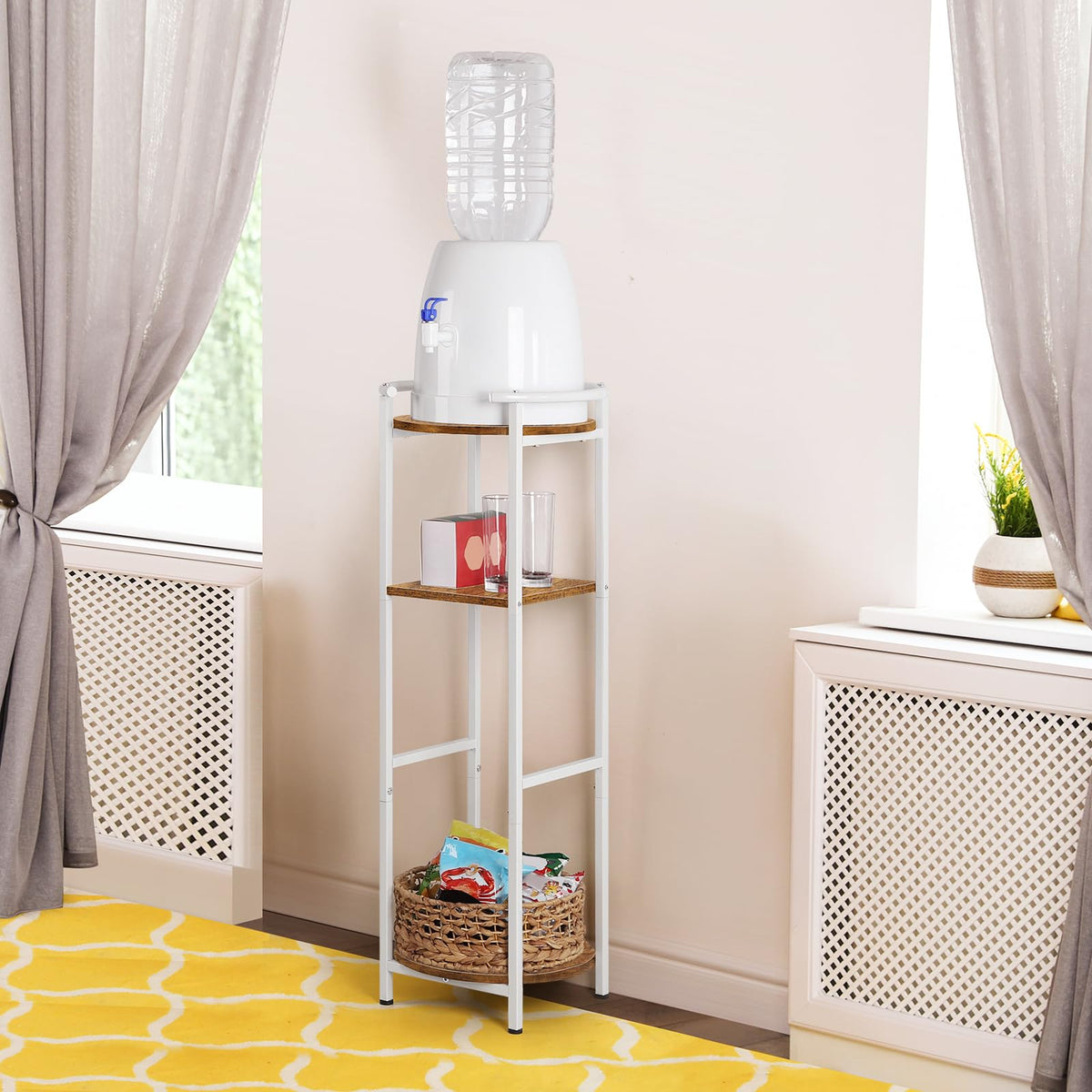 3 Tier Freestanding Water Dispenser Stand with Ceramic Crocks, White X75234