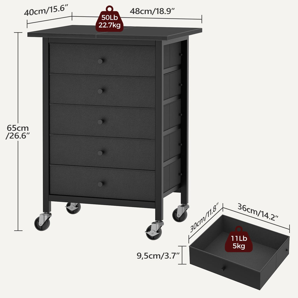 Black 5 Drawer Rolling File Cabinet with Wheels H2370