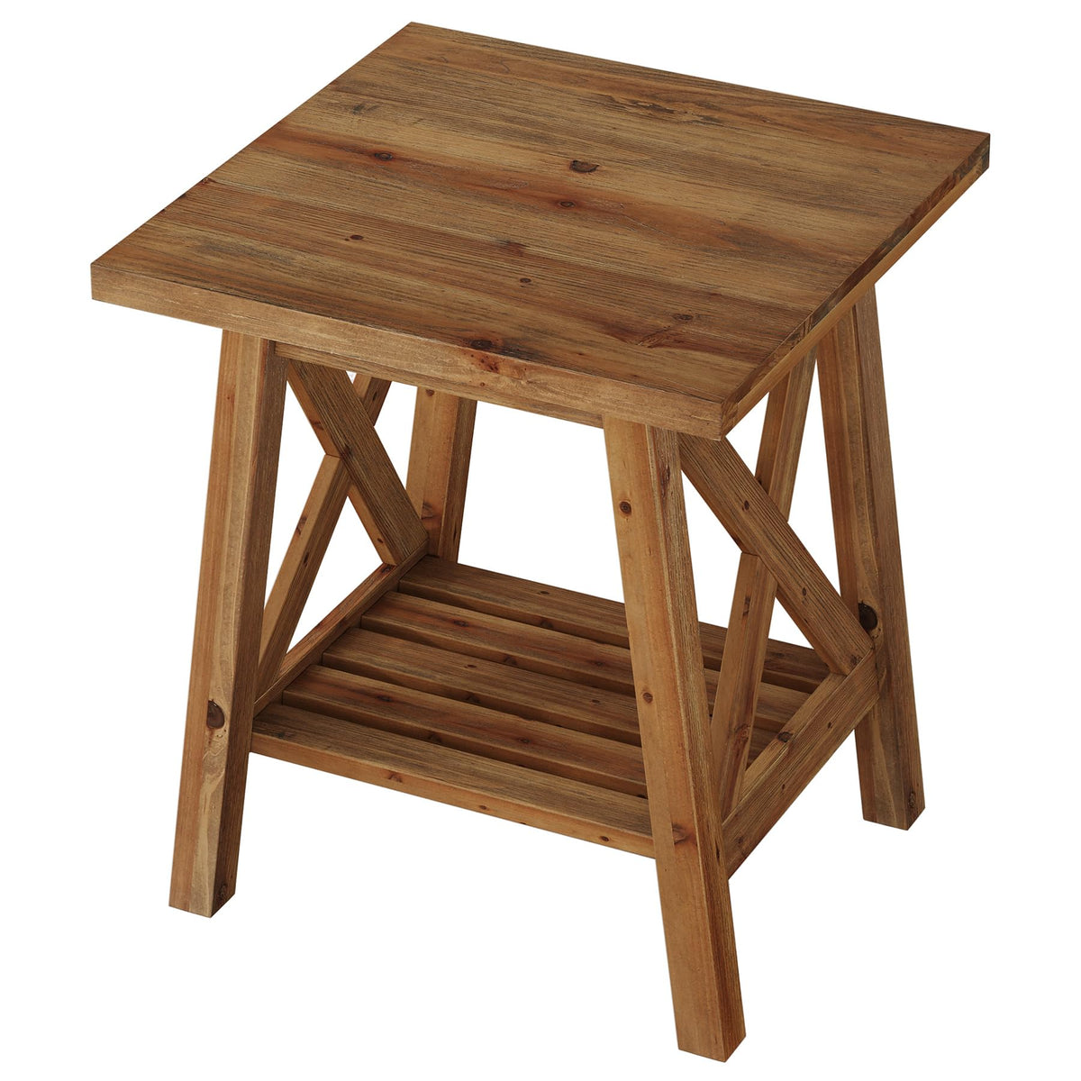 Solid Wood End Table Set of 2, Square Side Table with Storage, 2-Tier Nightstand, Brown Z19231
