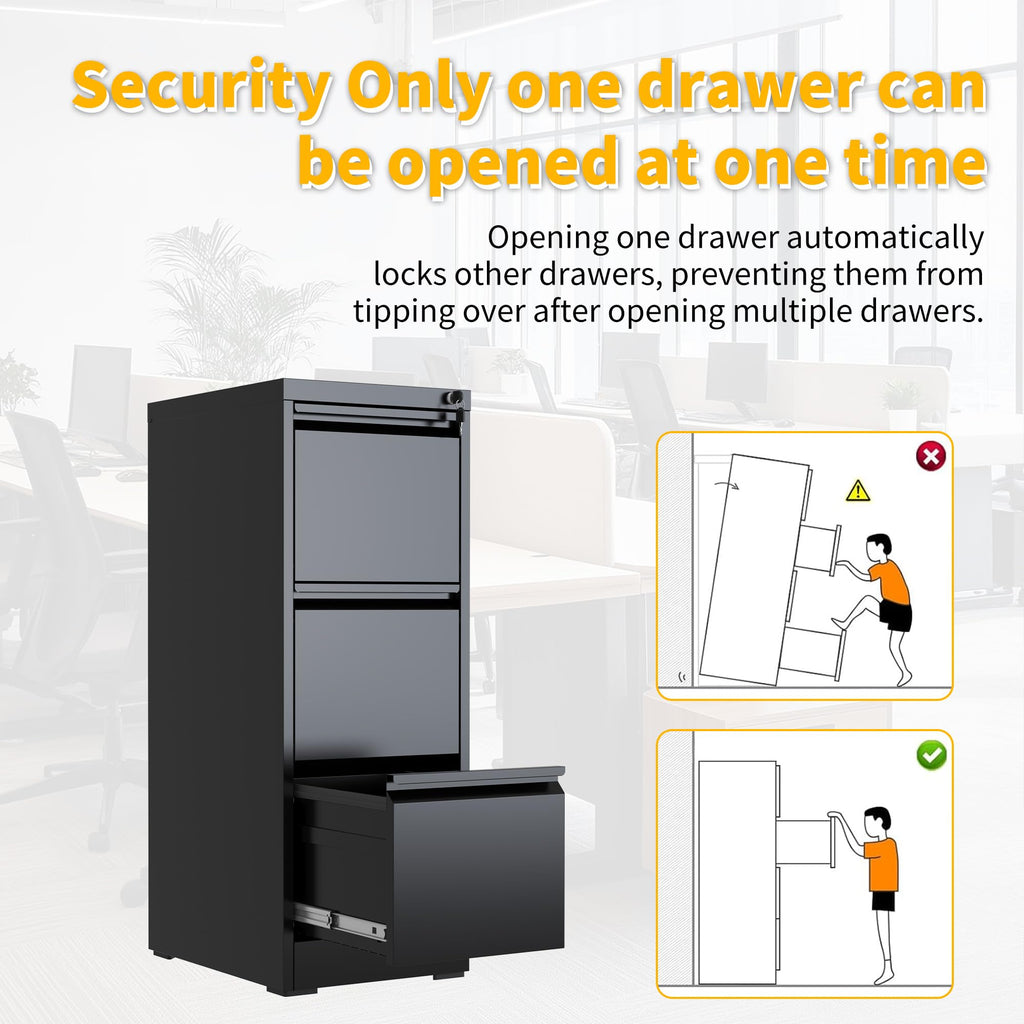 3 Drawer Black Metal File Cabinet with Lock G18193