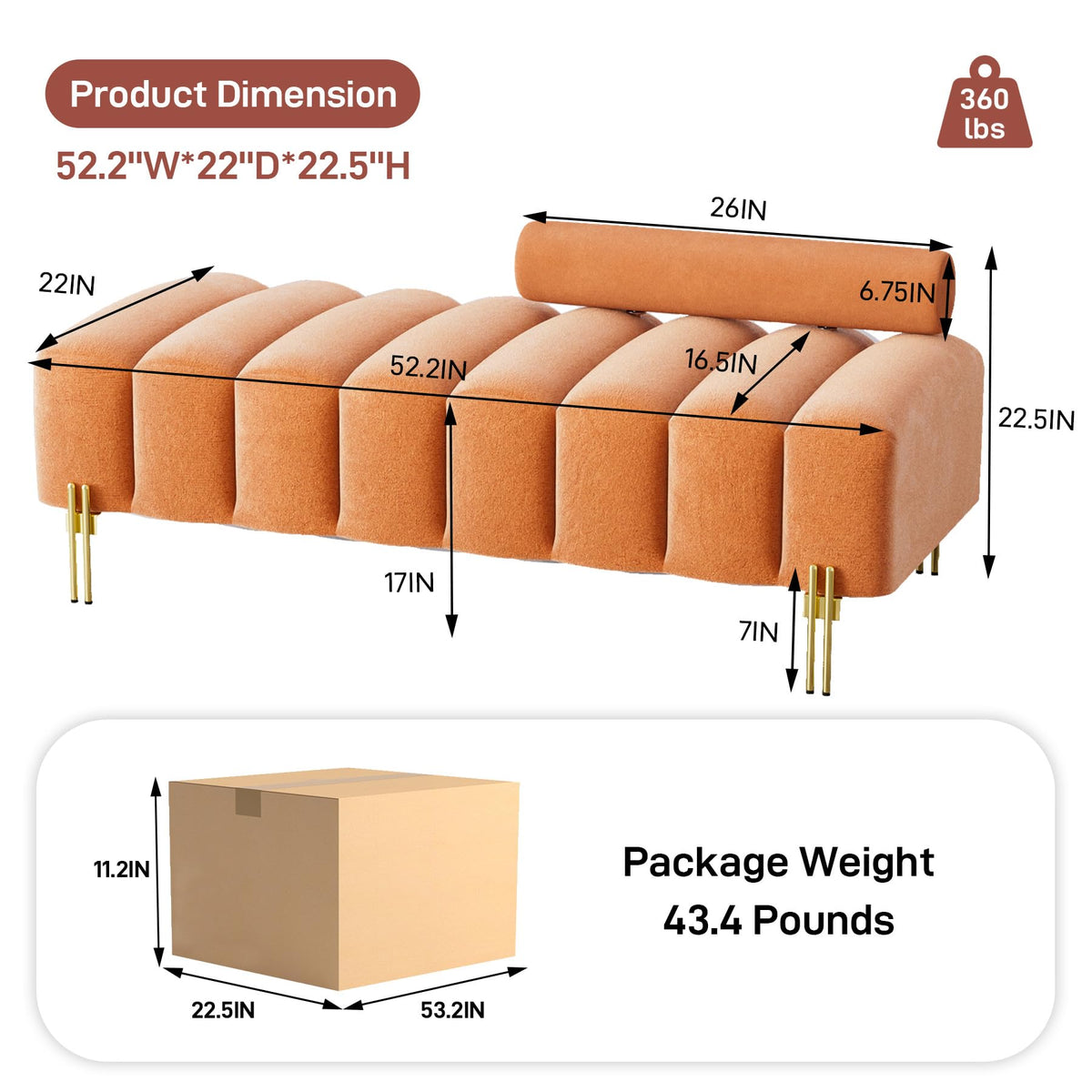 Orange Velvet Bench Ottoman D237731