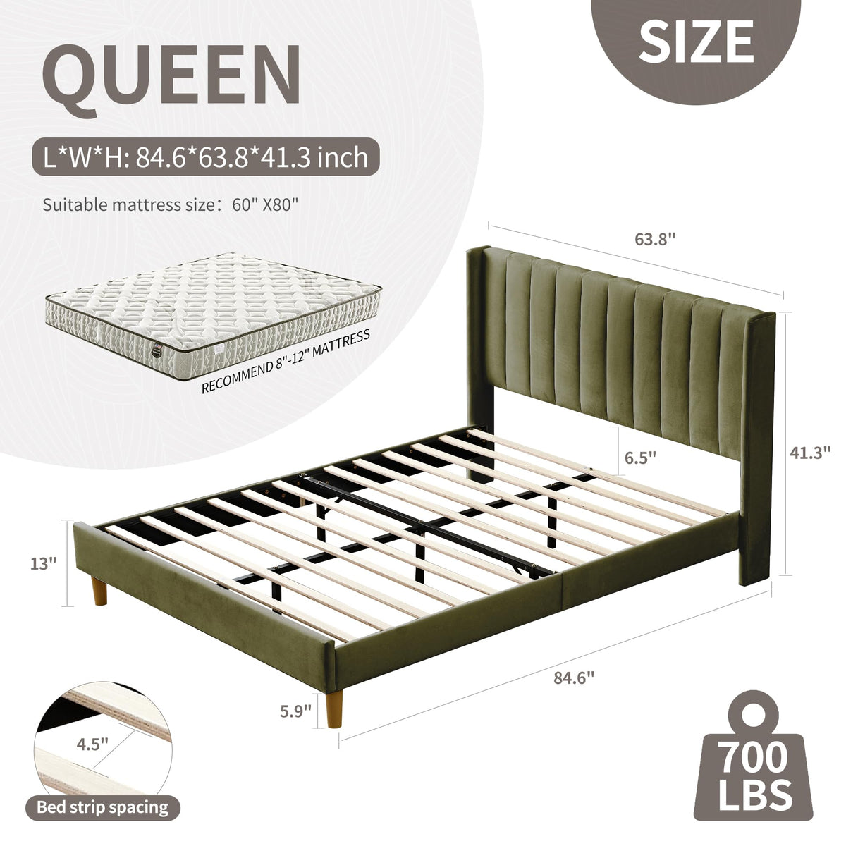 Queen Bed Frame with Upholstered Headboard P49907