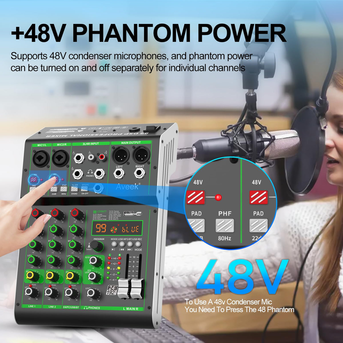 4 Channel Audio Mixer with Bluetooth and USB K55980
