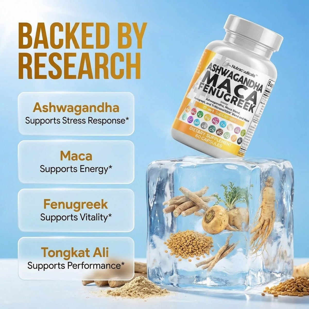 Ashwagandha Maca Root Fenugreek Tongkat Ali Ginseng Capsules H9440
