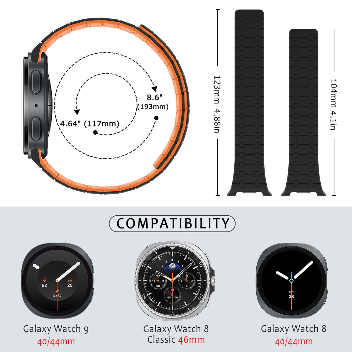 Black Orange Silicone Magnetic Band R574