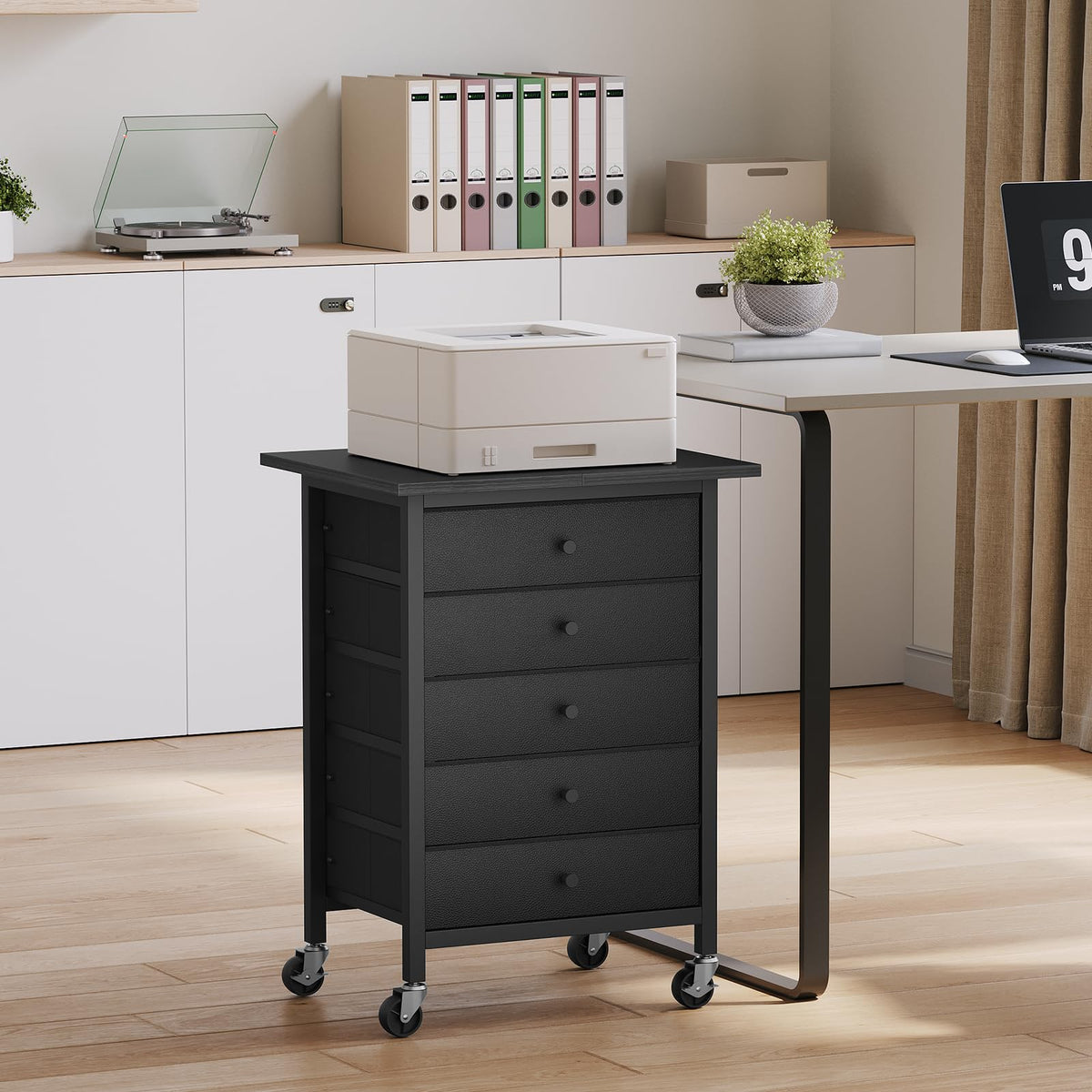 Black 5 Drawer Rolling File Cabinet with Wheels H2370