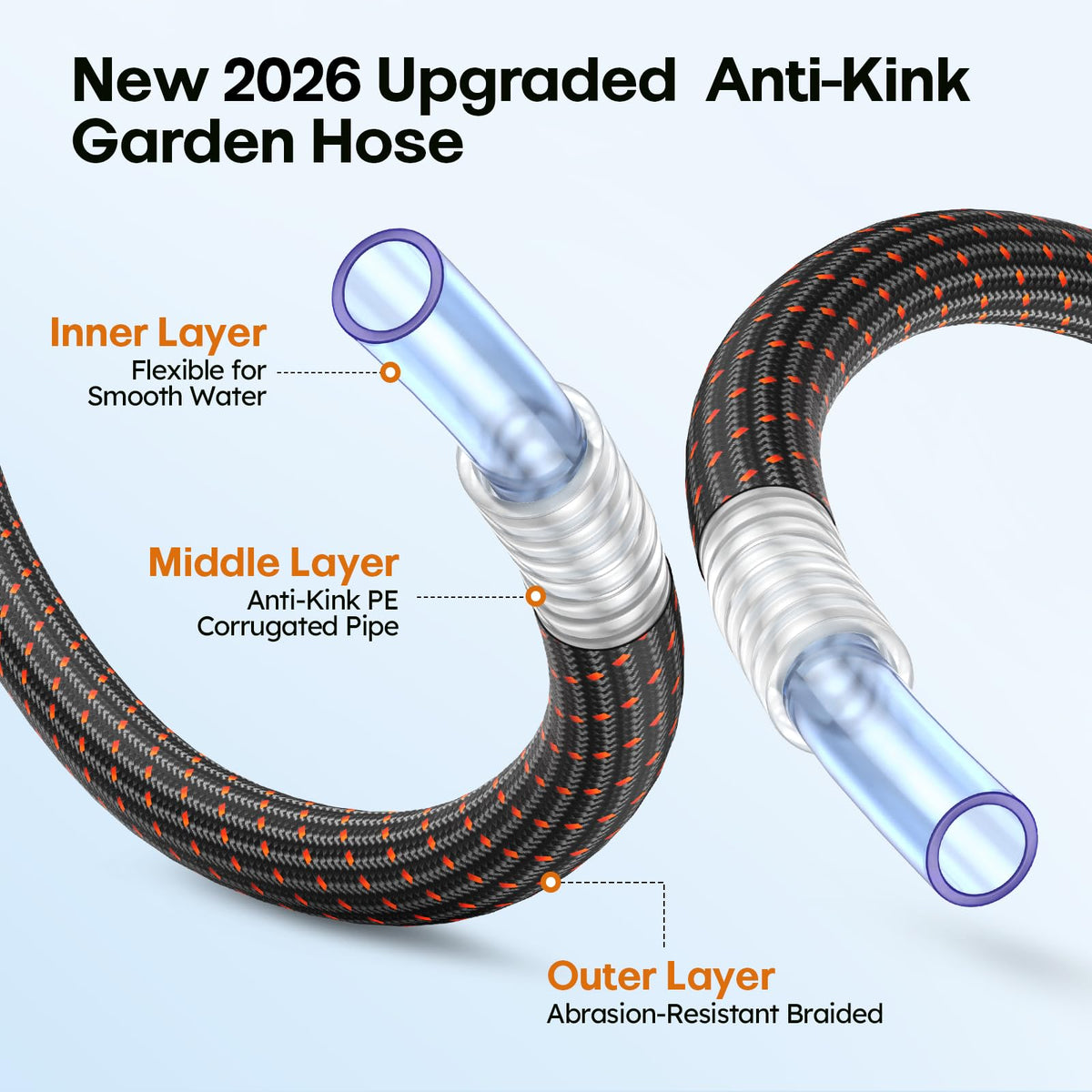3/4" Flexible Non-Expandable Garden Hose with 10 Function Nozzle, 100ft B807