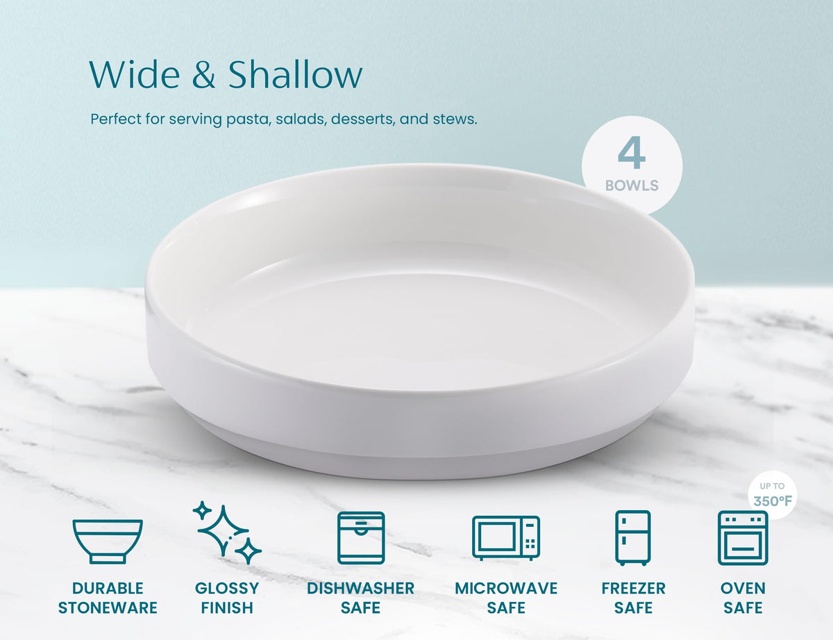Ceramic Pasta Bowls Set of 4 White P353735