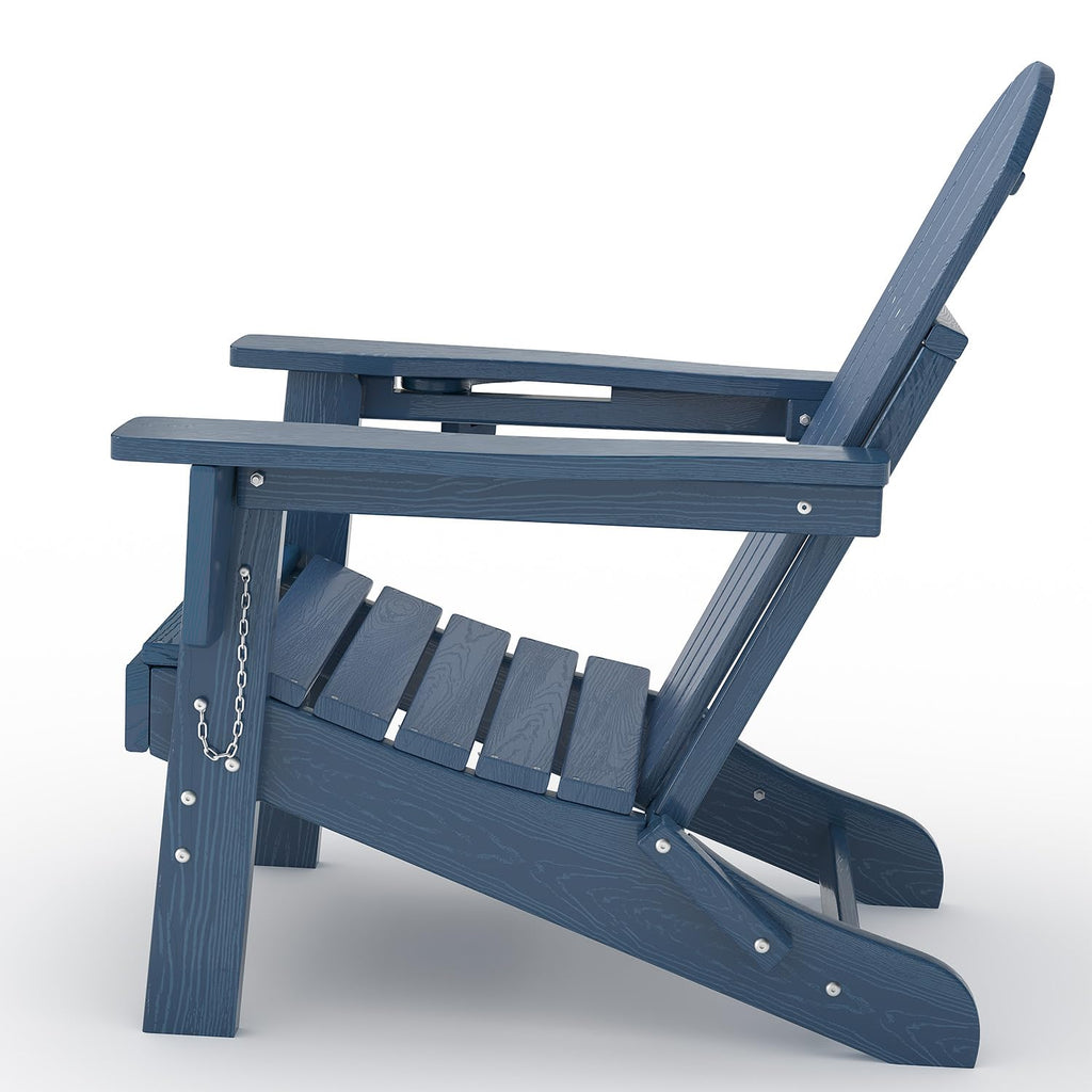 HDPE Folding Adirondack Chair Set of 2 with Side Table, Navy Blue P523724