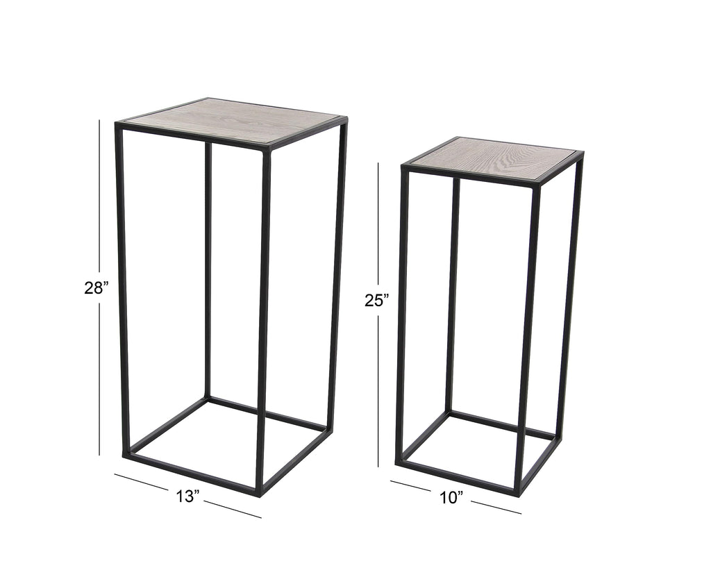 Black Metal End Table with Brown Wood Tops, Set of 2 W632621