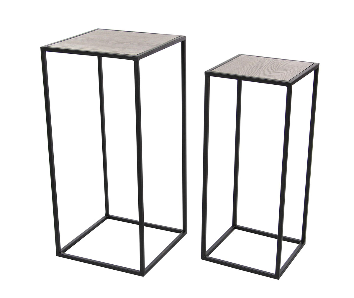 Black Metal End Table with Brown Wood Tops, Set of 2 W632621