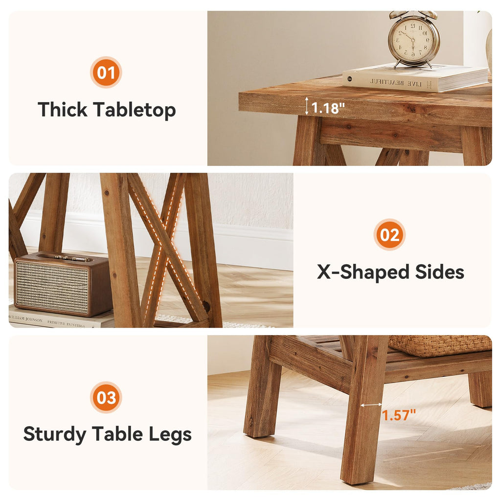 Solid Wood End Table Set of 2, Square Side Table with Storage, 2-Tier Nightstand, Brown Z19231
