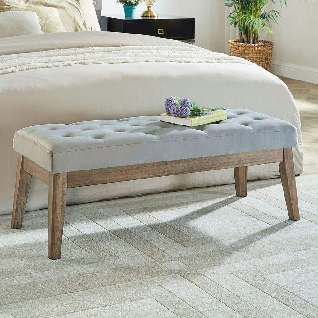 Velvet Upholstered Tufted Entryway Bench with Solid Wood Leg K739362