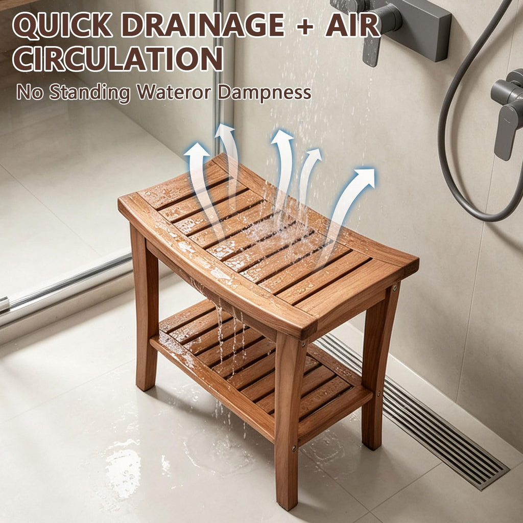 Teak Shower Bench Stool with Shelf V93457